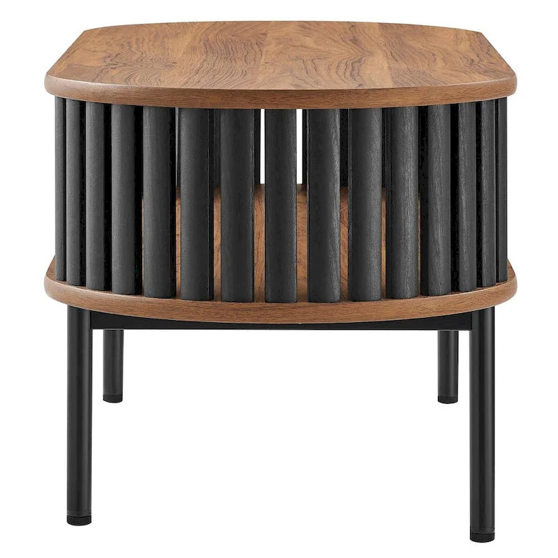 Table basse ovale en bois bicolore moderne (avec étagère de rangement)