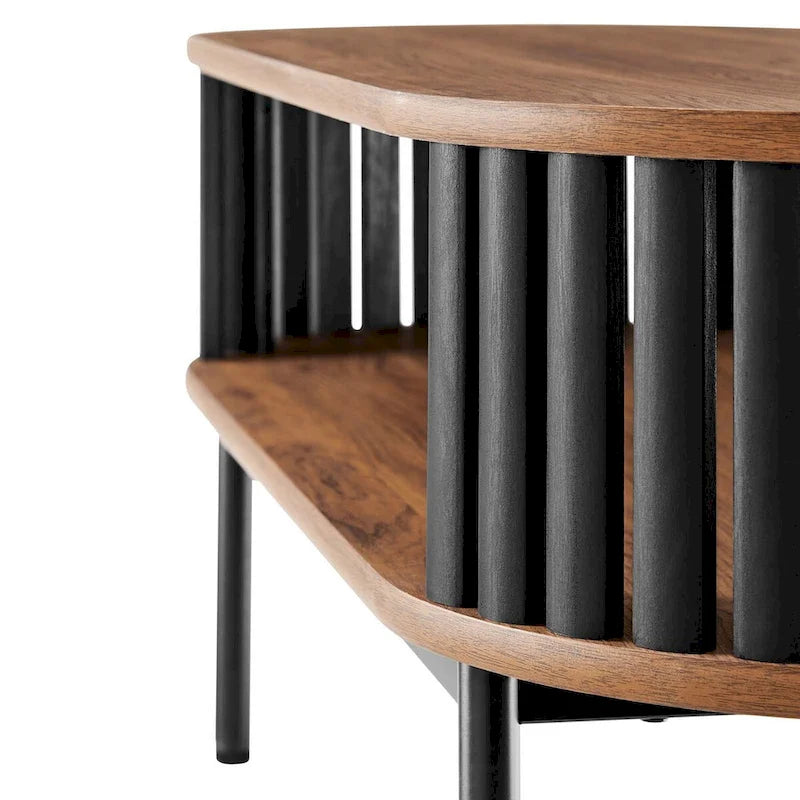 Table basse ovale en bois bicolore moderne (avec étagère de rangement)
