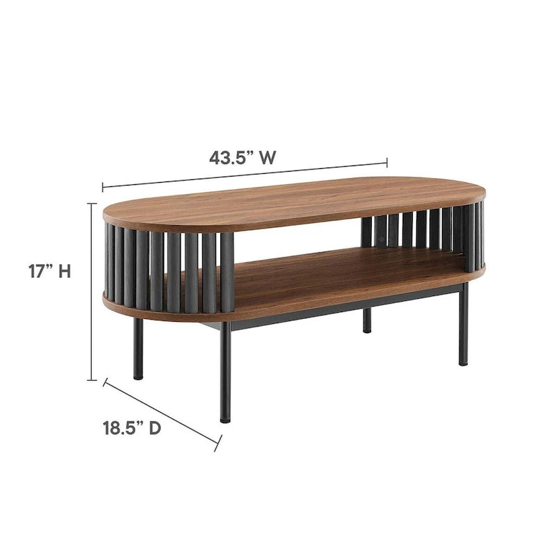 Table basse ovale en bois bicolore moderne (avec étagère de rangement)