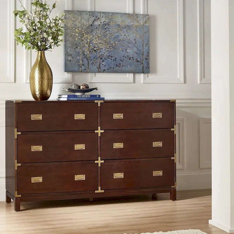 Commode 6 tiroirs avec détails dorés