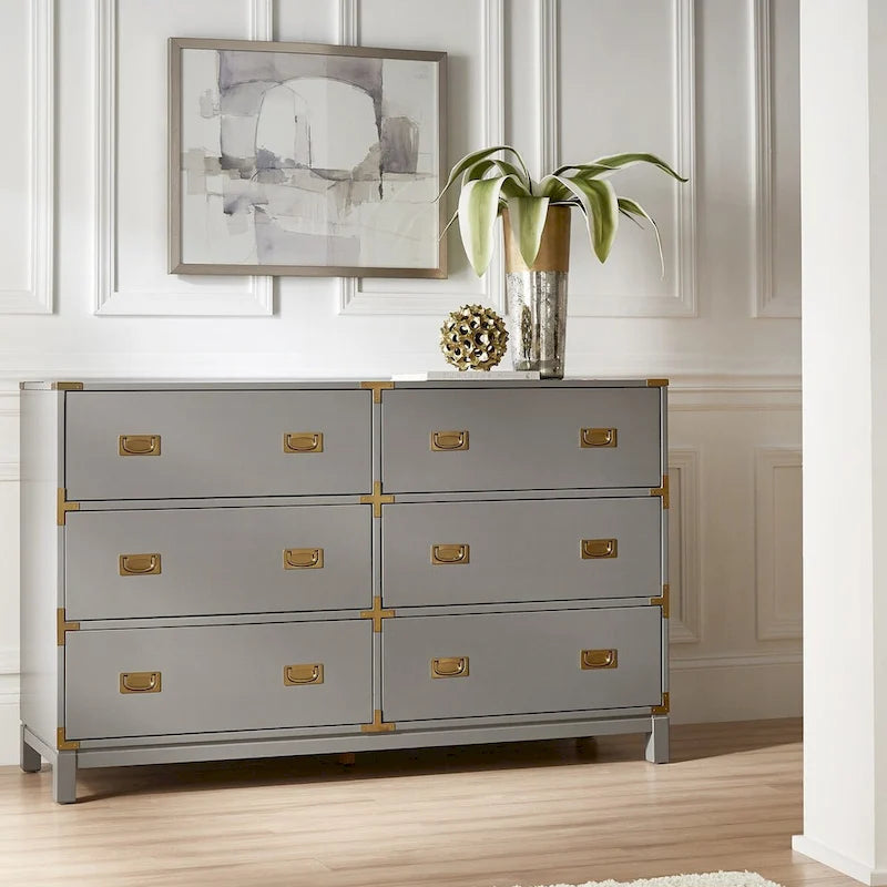 Commode 6 tiroirs avec détails dorés