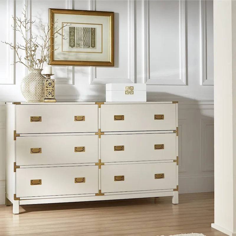Commode 6 tiroirs avec détails dorés