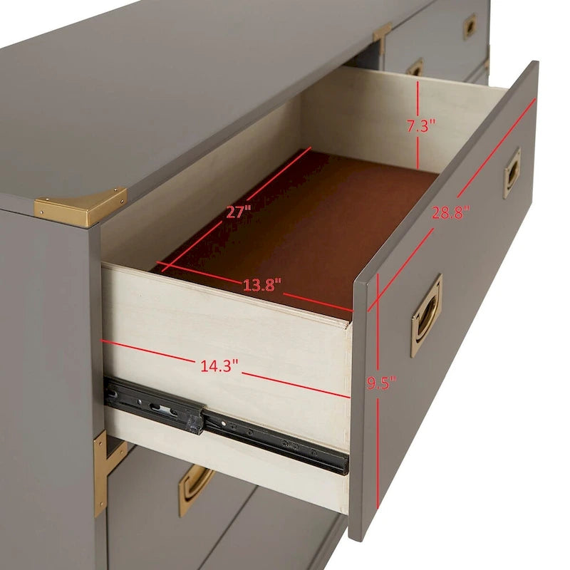 Commode 6 tiroirs avec détails dorés