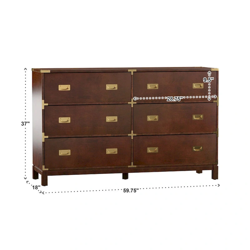 Commode 6 tiroirs avec détails dorés