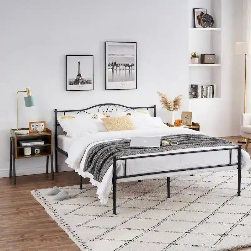 Ensemble de chambre à coucher 3 pièces avec cadre de lit plateforme noir et ensemble de 2 tables de chevet