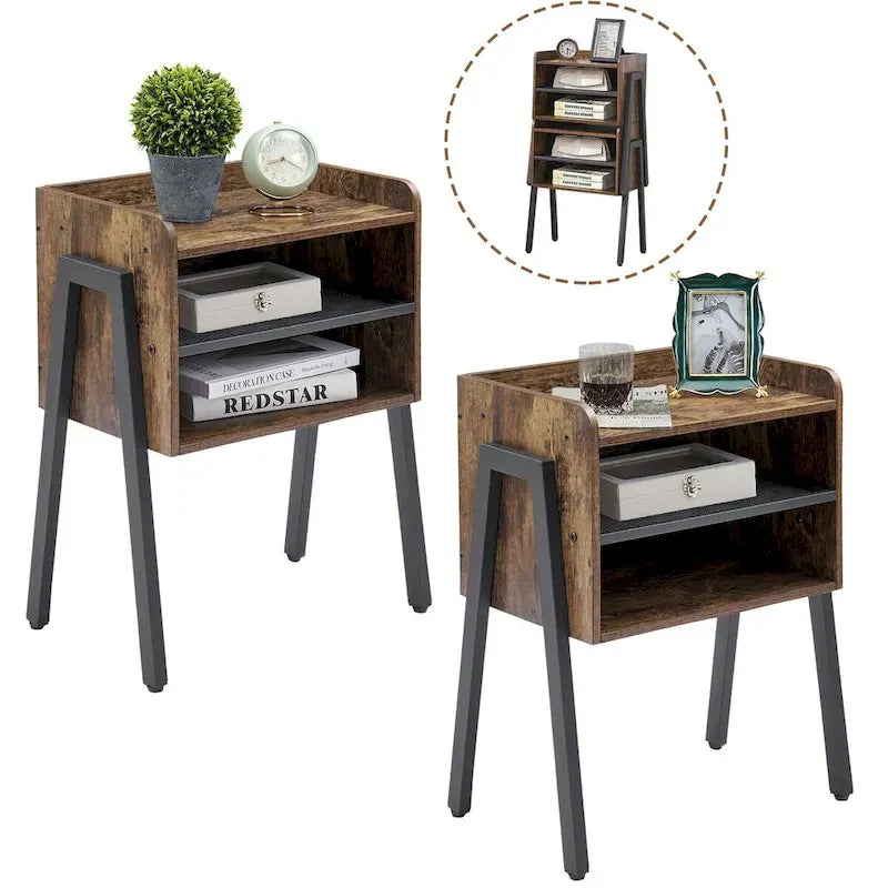 Ensemble de chambre à coucher 3 pièces avec cadre de lit plateforme noir et ensemble de 2 tables de chevet