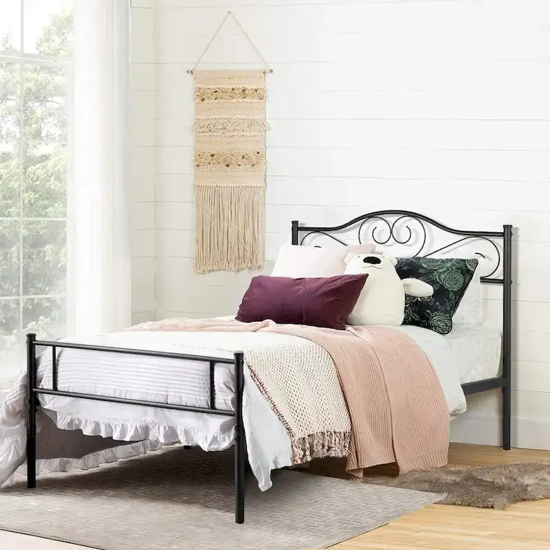 Ensemble de chambre à coucher 3 pièces avec cadre de lit plateforme noir et ensemble de 2 tables de chevet