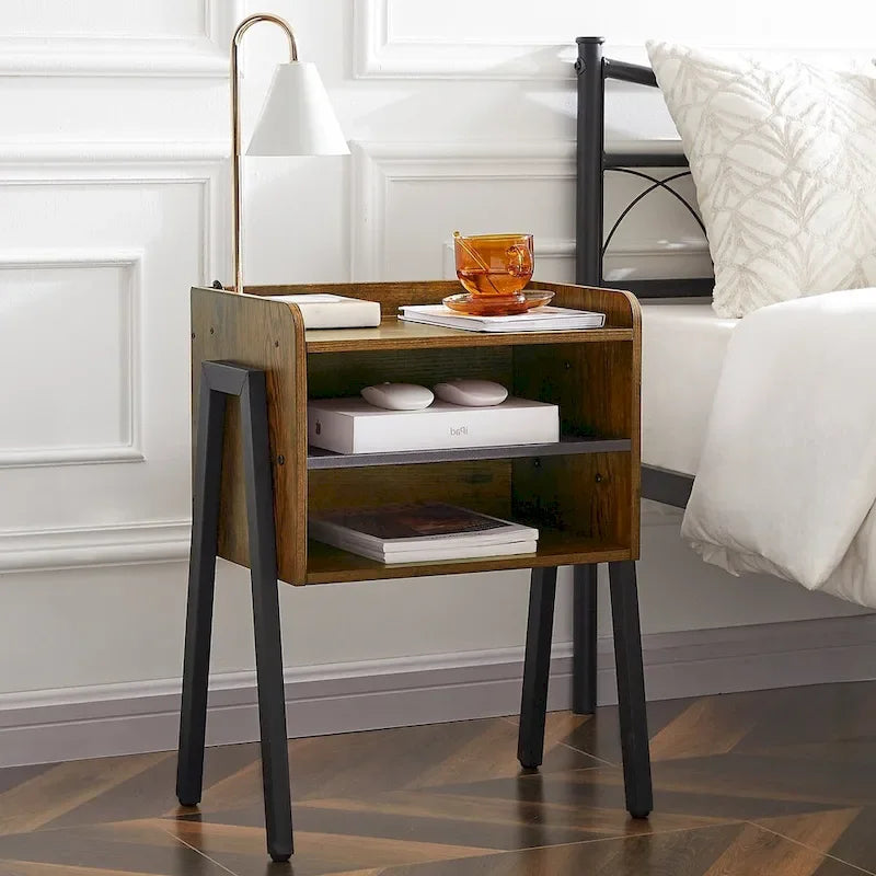 Ensemble de chambre à coucher 3 pièces avec cadre de lit plateforme noir et ensemble de 2 tables de chevet