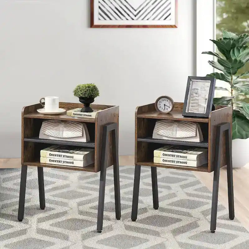 Ensemble de chambre à coucher 3 pièces avec cadre de lit plateforme noir et ensemble de 2 tables de chevet