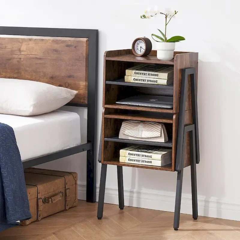 Ensemble de chambre à coucher 3 pièces avec cadre de lit plateforme noir et ensemble de 2 tables de chevet