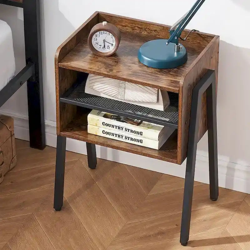 Ensemble de chambre à coucher 3 pièces avec cadre de lit plateforme noir et ensemble de 2 tables de chevet