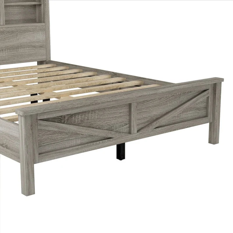 Ensembles de chambre à coucher 3 pièces Lit plateforme queen size avec table de chevet et commode de rangement