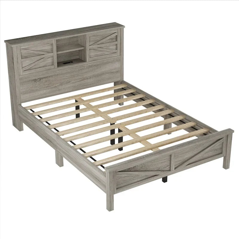 Ensembles de chambre à coucher 3 pièces Lit plateforme queen size avec table de chevet et commode de rangement