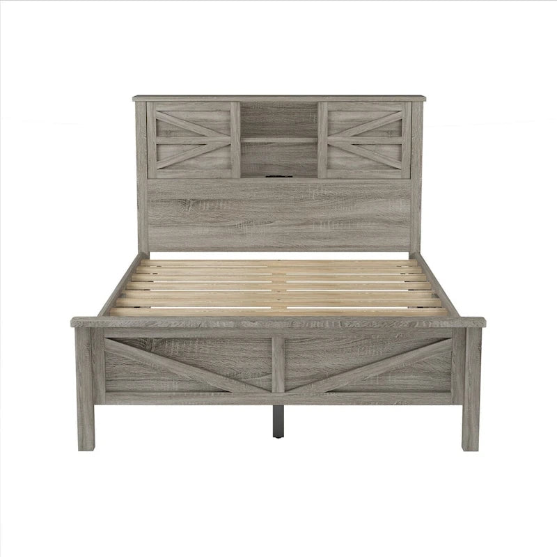 Ensembles de chambre à coucher 3 pièces Lit plateforme queen size avec table de chevet et commode de rangement