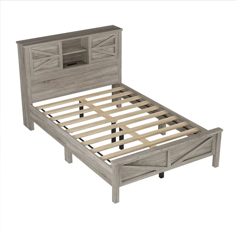 Ensembles de chambre à coucher 3 pièces Lit plateforme queen size avec table de chevet et commode de rangement