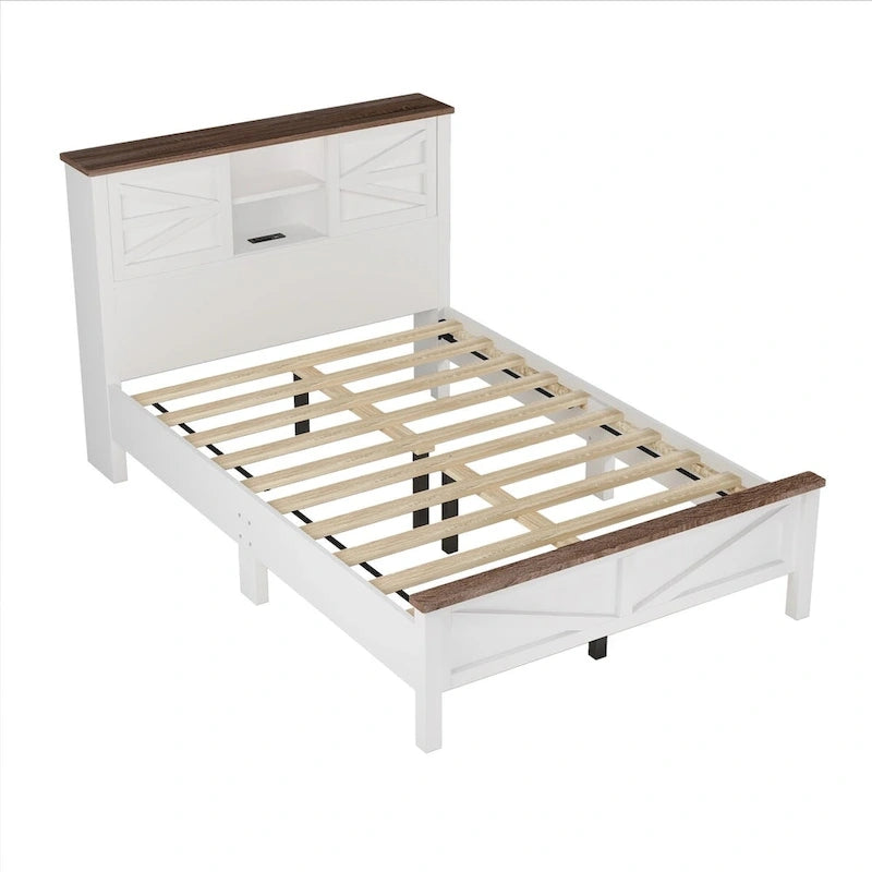 Ensembles de chambre à coucher 3 pièces Lit plateforme queen size avec table de chevet et commode de rangement