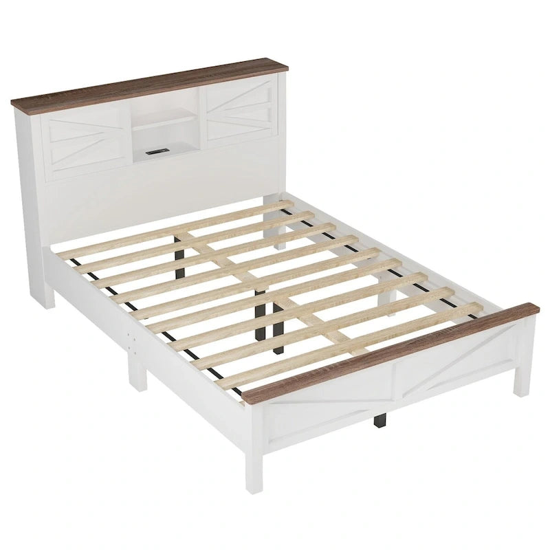 Ensembles de chambre à coucher 3 pièces Lit plateforme queen size avec table de chevet et commode de rangement