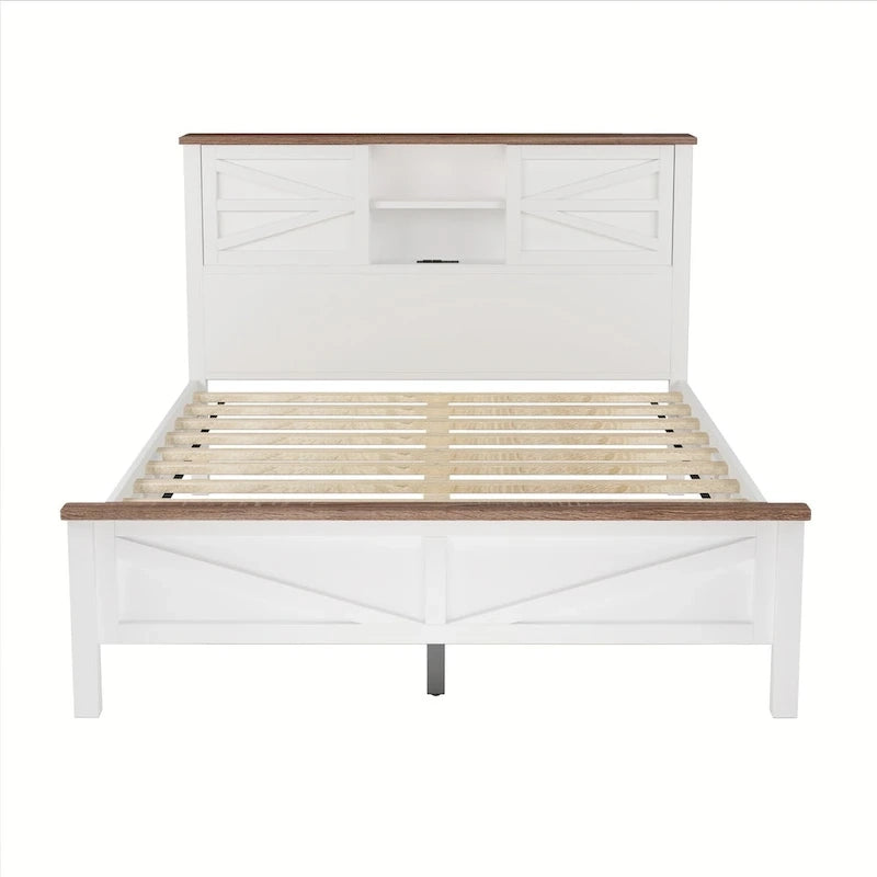 Ensembles de chambre à coucher 3 pièces Lit plateforme queen size avec table de chevet et commode de rangement