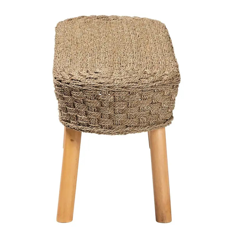 Banc décoratif moderne de style bohème en herbe de mer naturelle et bois d'acacia