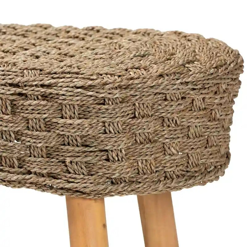 Banc décoratif moderne de style bohème en herbe de mer naturelle et bois d'acacia