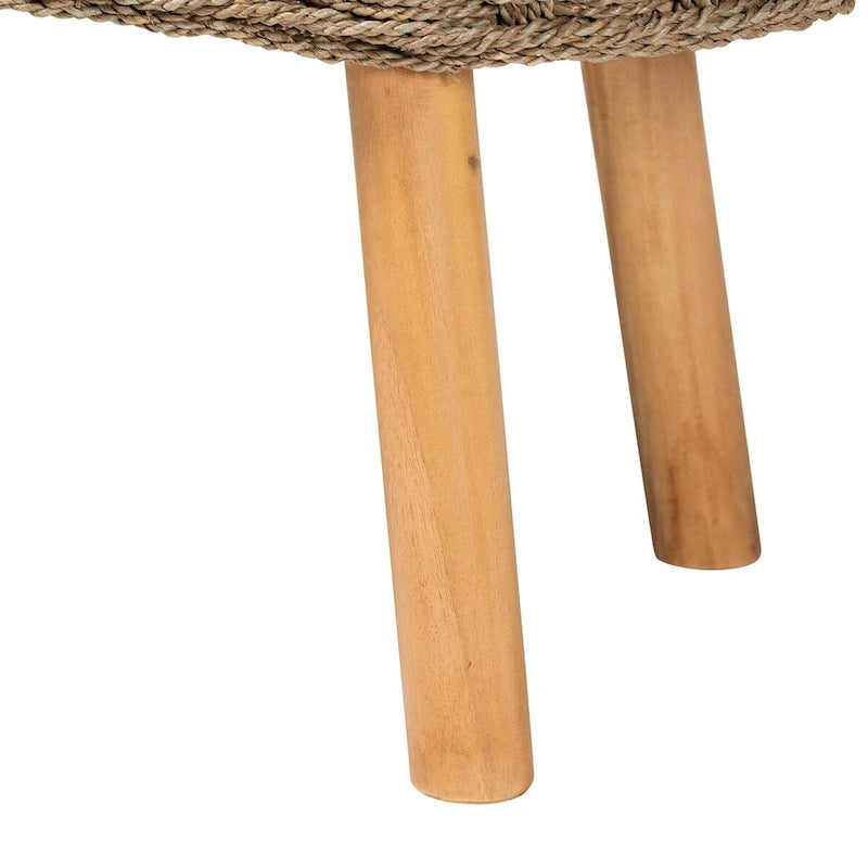 Banc décoratif moderne de style bohème en herbe de mer naturelle et bois d'acacia