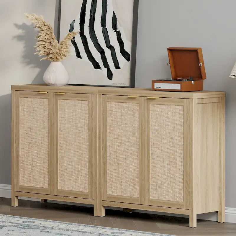 Buffet en rotin tressé à double porte (ensemble de 2 pièces)