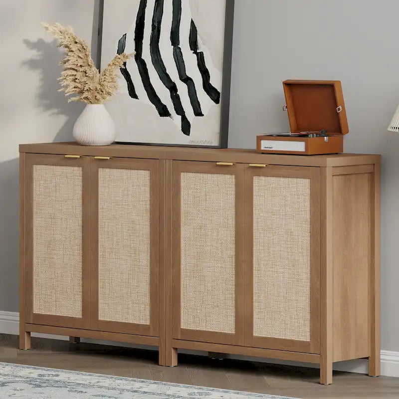 Buffet en rotin tressé à double porte (ensemble de 2 pièces)
