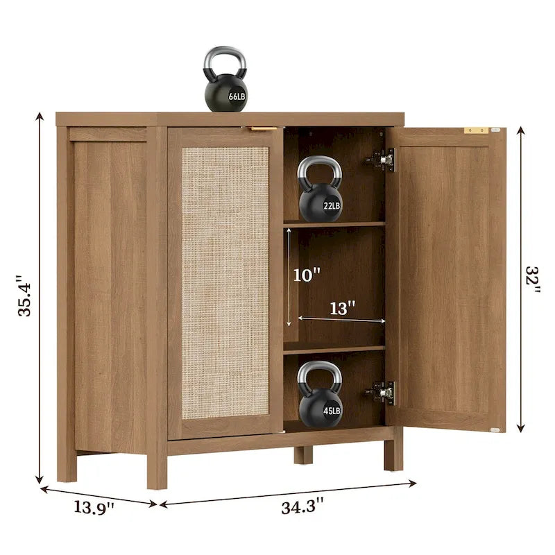 Buffet en rotin tressé à double porte (ensemble de 2 pièces)