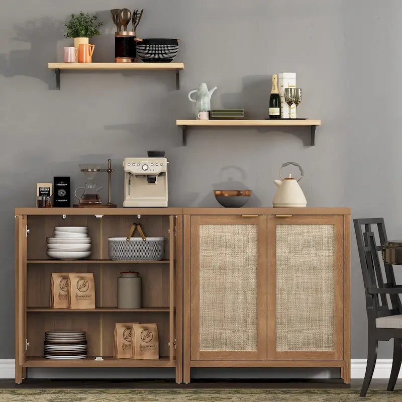 Buffet en rotin tressé à double porte (ensemble de 2 pièces)