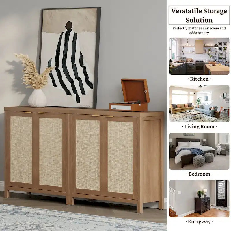 Buffet en rotin tressé à double porte (ensemble de 2 pièces)
