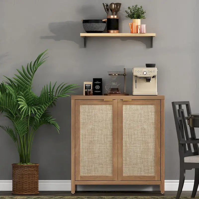 Buffet en rotin tressé à double porte (ensemble de 2 pièces)