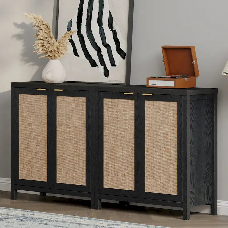 Buffet en rotin tressé à double porte (ensemble de 2 pièces)