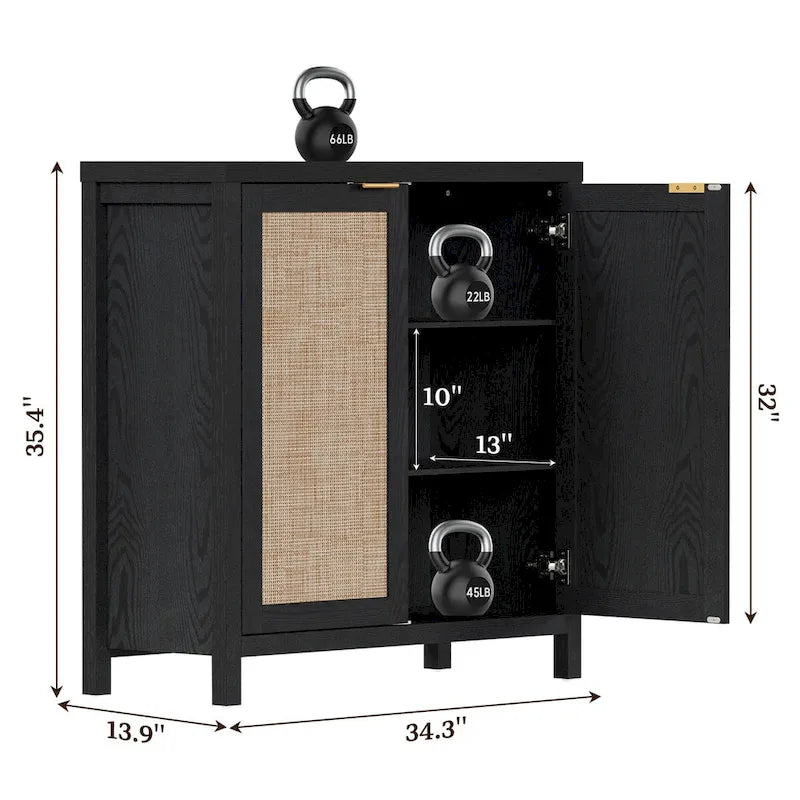 Buffet en rotin tressé à double porte (ensemble de 2 pièces)