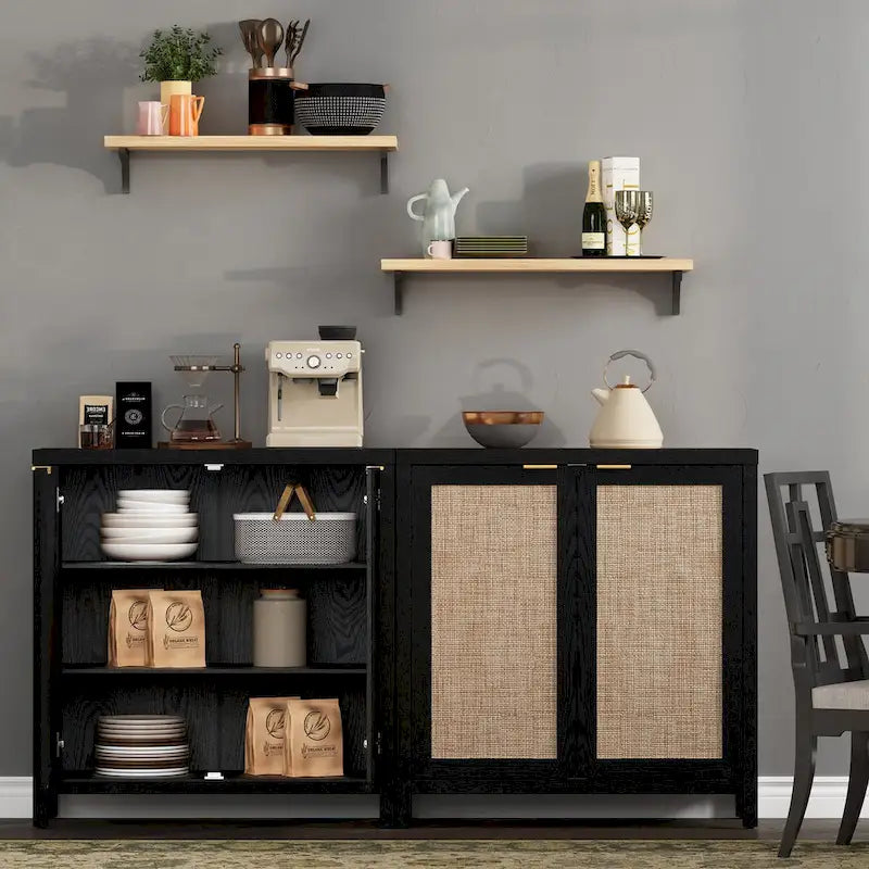 Buffet en rotin tressé à double porte (ensemble de 2 pièces)