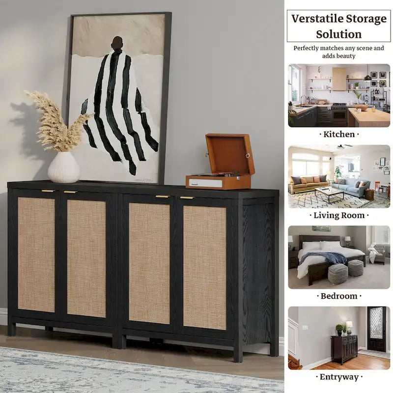Buffet en rotin tressé à double porte (ensemble de 2 pièces)
