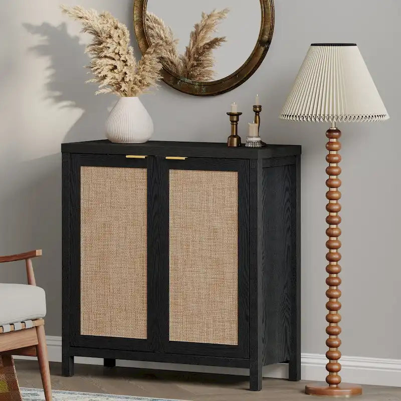 Buffet en rotin tressé à double porte (ensemble de 2 pièces)