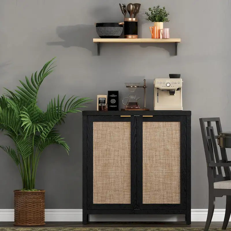 Buffet en rotin tressé à double porte (ensemble de 2 pièces)
