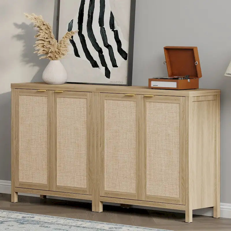 Buffet en rotin tressé à double porte (ensemble de 2 pièces)