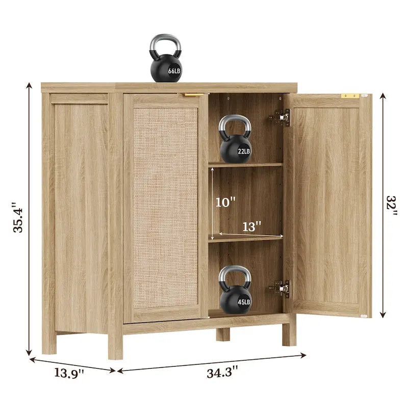 Buffet en rotin tressé à double porte (ensemble de 2 pièces)