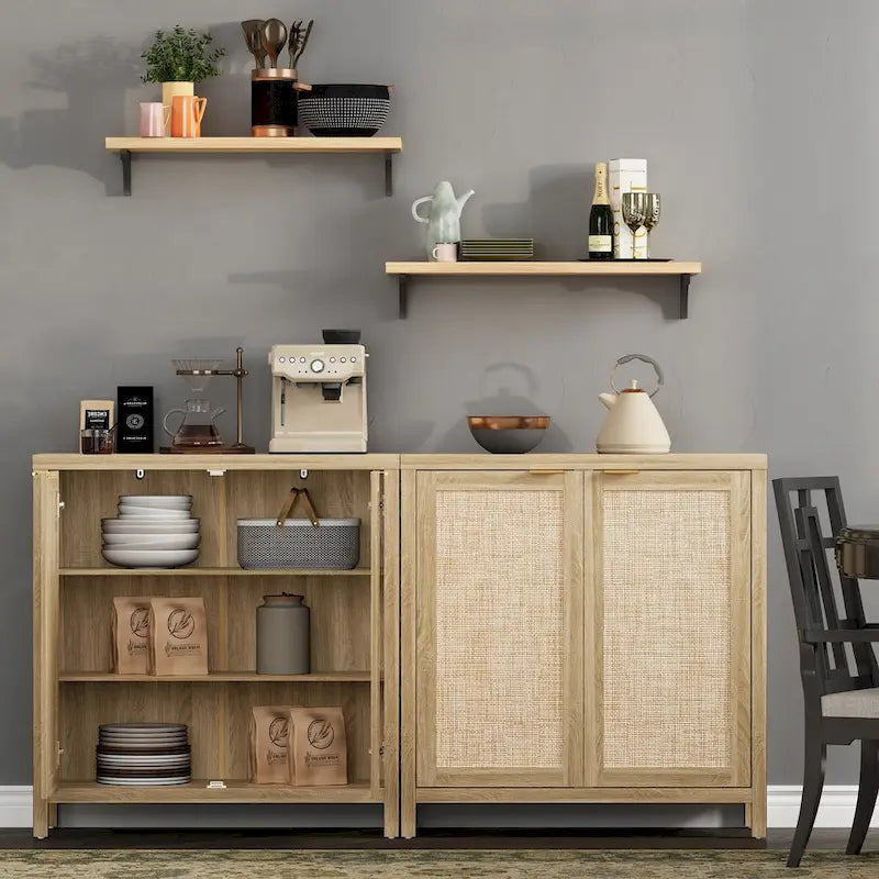 Buffet en rotin tressé à double porte (ensemble de 2 pièces)