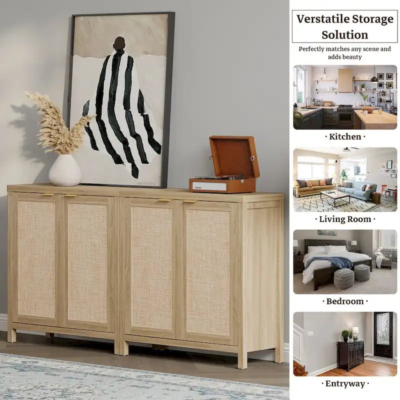 Buffet en rotin tressé à double porte (ensemble de 2 pièces)