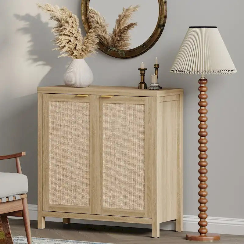 Buffet en rotin tressé à double porte (ensemble de 2 pièces)