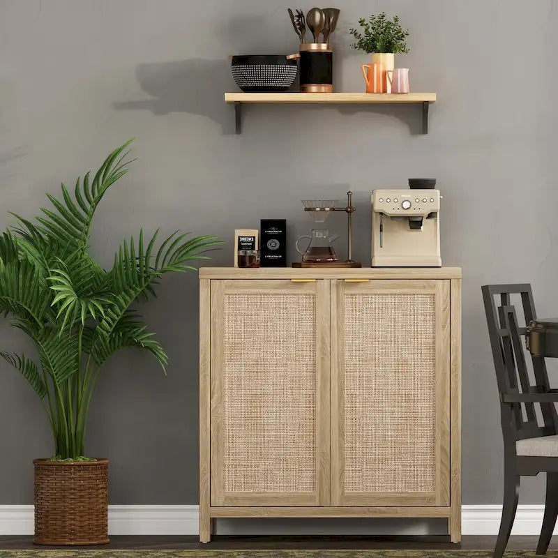 Buffet en rotin tressé à double porte (ensemble de 2 pièces)