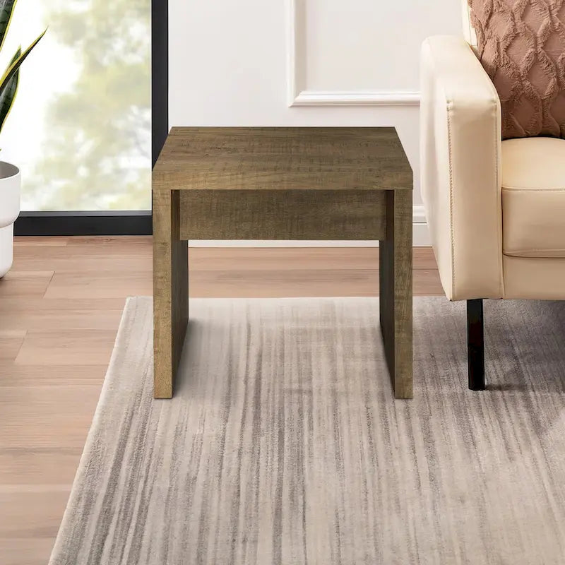Table d'appoint de 61 cm — Texture sciée brute, bois massif, finition brun naturel