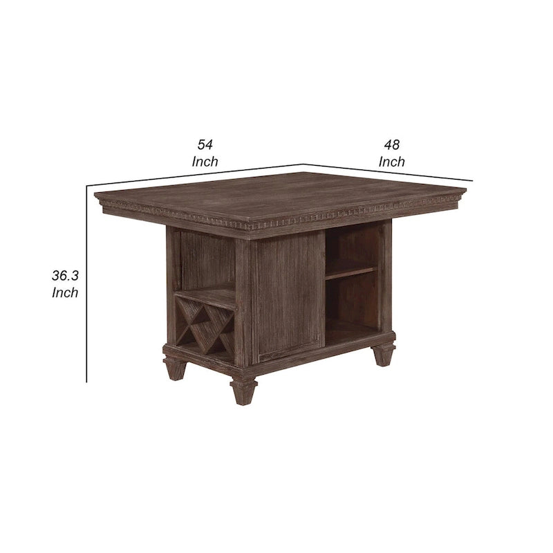Table de salle à manger hauteur comptoir de 54 po (avec porte-bouteilles) — En bois, Brun chaud
