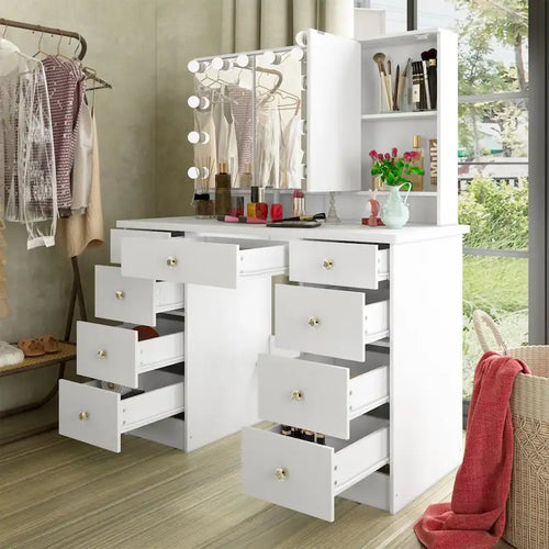 Coiffeuse 3 miroirs élégante avec 9 tiroirs de rangement