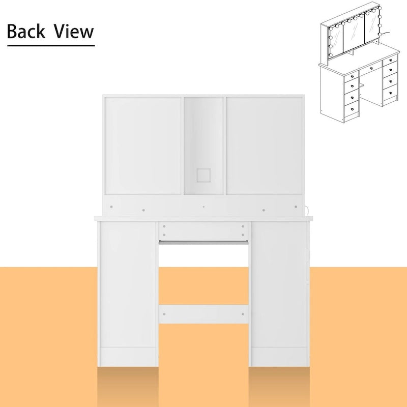 Coiffeuse 3 miroirs élégante avec 9 tiroirs de rangement