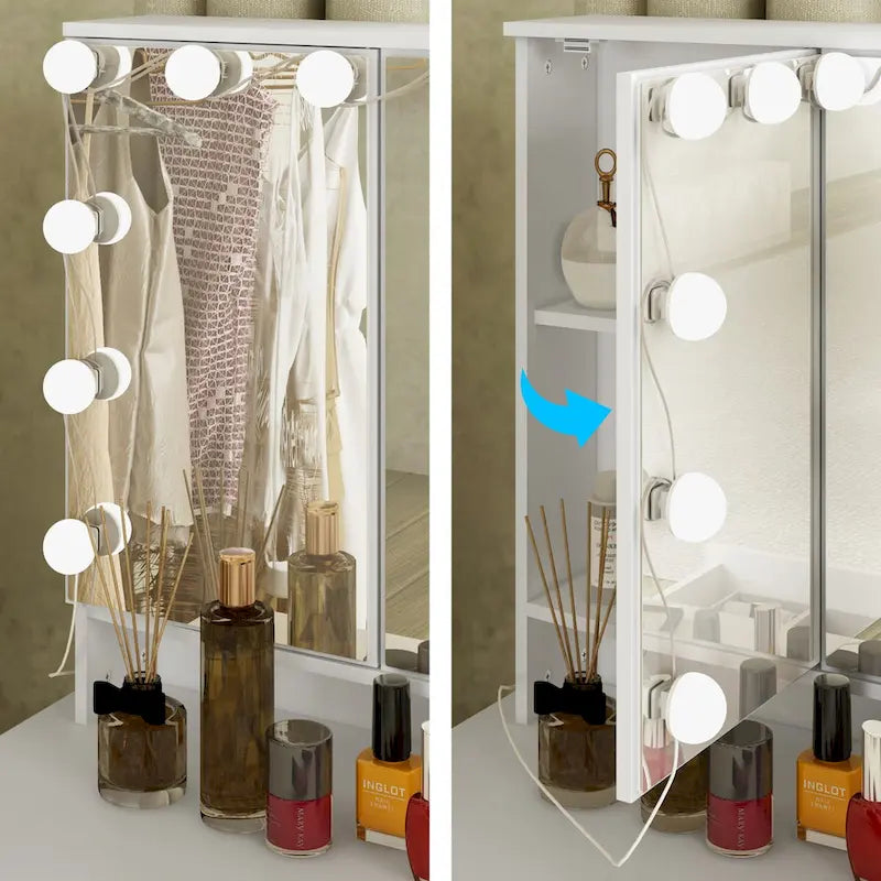 Coiffeuse 3 miroirs élégante avec 9 tiroirs de rangement