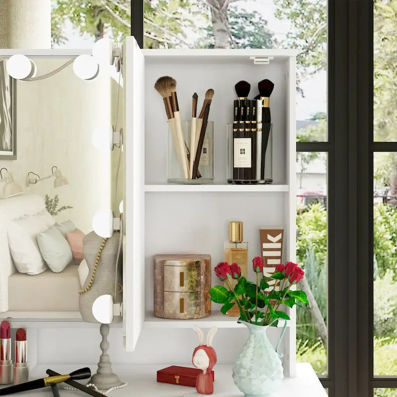 Coiffeuse 3 miroirs élégante avec 9 tiroirs de rangement