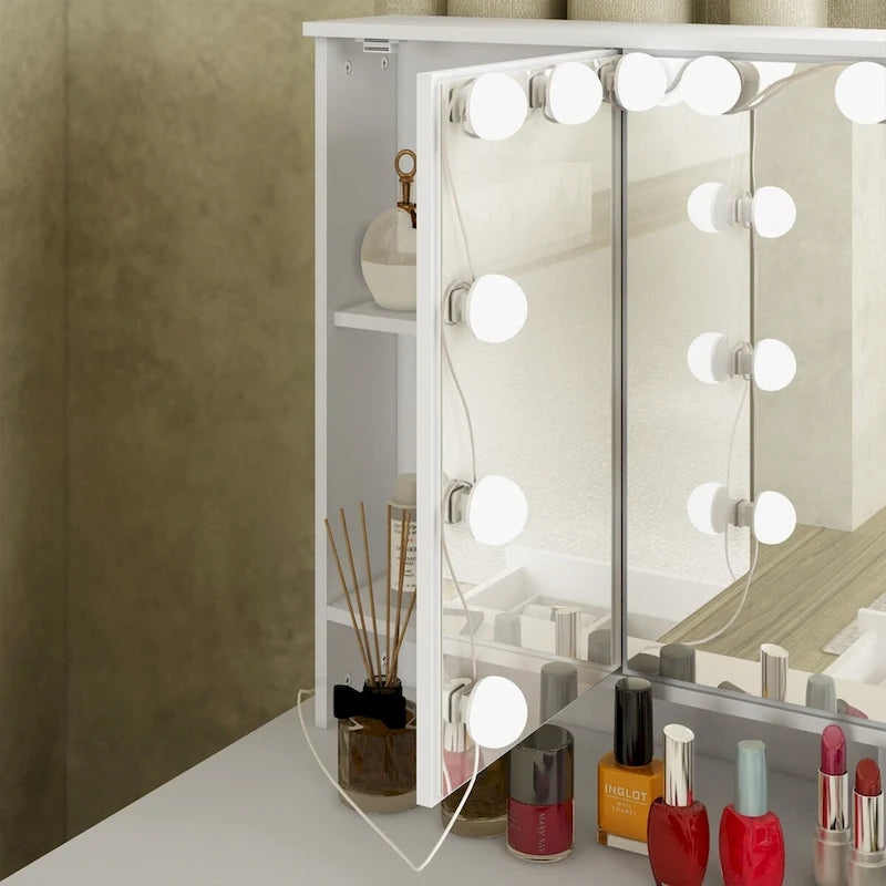 Coiffeuse 3 miroirs élégante avec 9 tiroirs de rangement